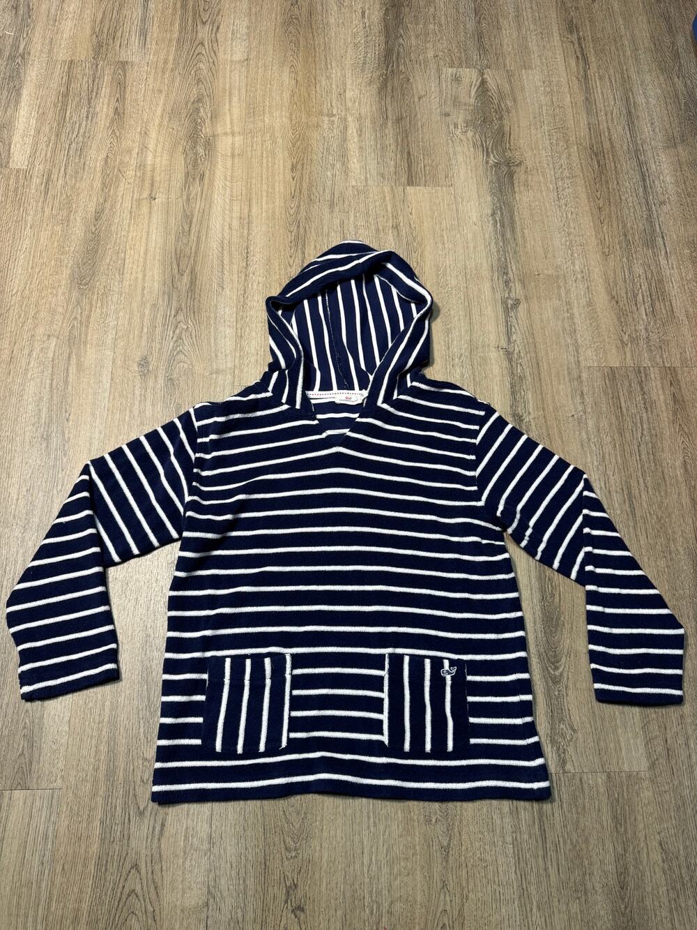 Vineyard Vines Girl's Navy & White Striped Terry Towel Hoodie
